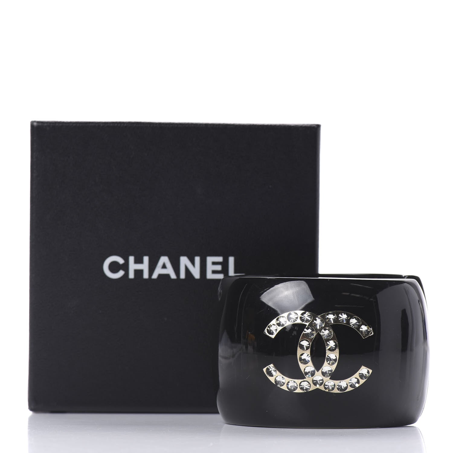 Chanel Resin Crystal Baguette CC Wide Cuff Black 6 of 6