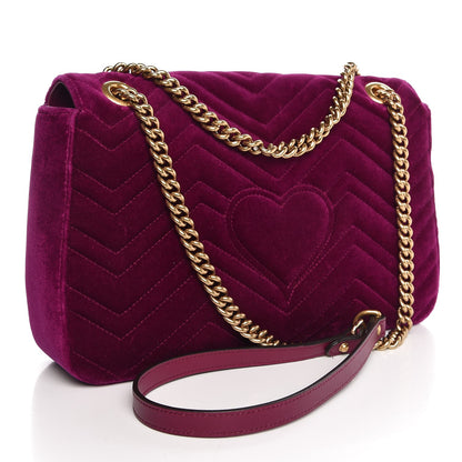 Gucci Velvet Matelasse Medium GG Marmont Shoulder Bag Fuchsia Violet Cyclamen 3 of 10