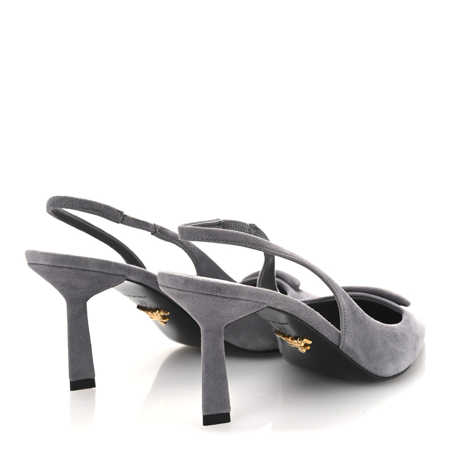 Suede Triangle Logo Pointed Toe 75mm Slingback Pumps 37 Grey