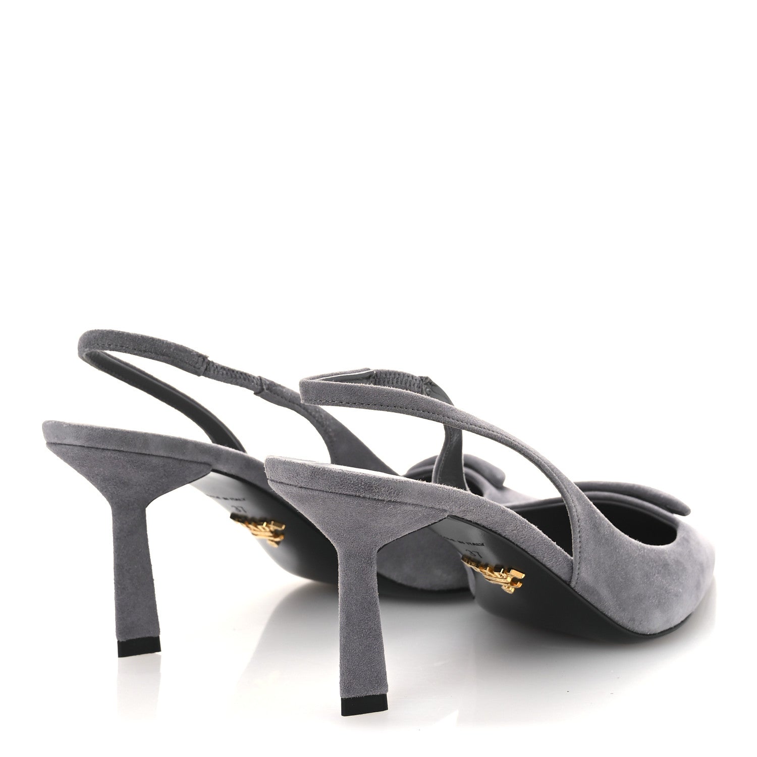 Prada Suede Triangle Logo Pointed Toe 75mm Slingback Pumps 37 Grey 5 of 11