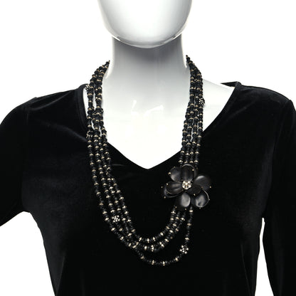 Chanel Wood Crystal Bead Camellia Multi Strand Necklace Black 2 of 6