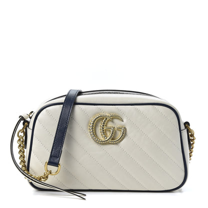 Gucci Vintage Effect Calfskin Matelasse Diagonal Small Torchon GG Marmont Chain Shoulder Bag Mystic White Blue Agata 1 of 9