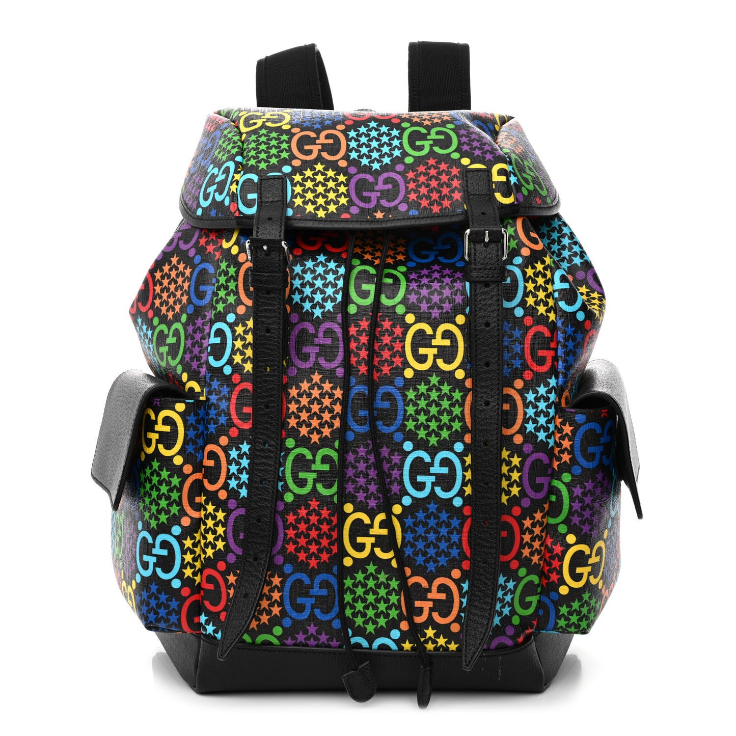 GG Supreme Monogram Psychedelic Medium Double Buckle Backpack Black Multicolor