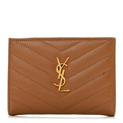 Saint Laurent Grain De Poudre Matelasse Chevron Monogram Zipped Card Case Natural Dark 1 of 10