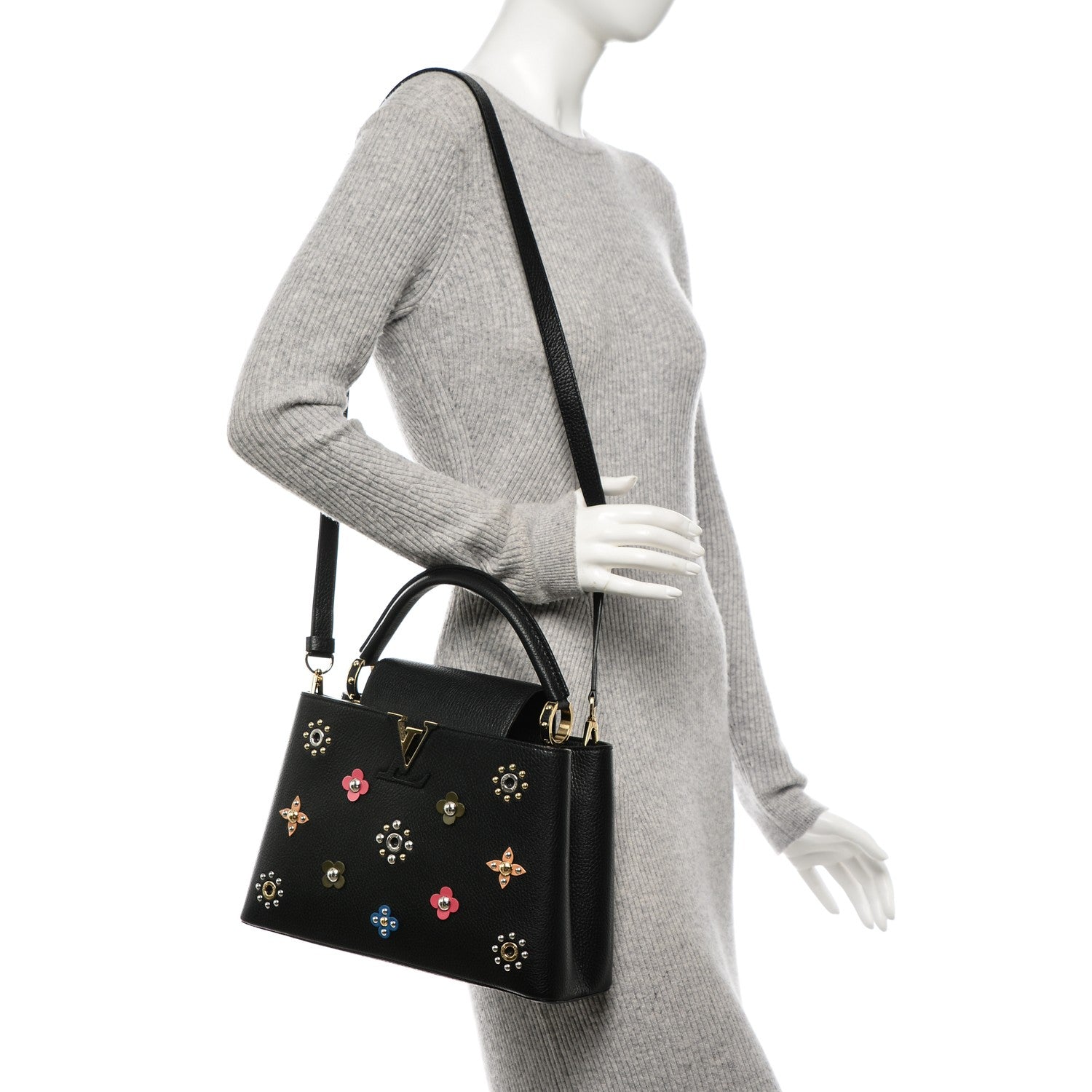Louis Vuitton Taurillon Mechanical Flowers Capucines PM Black 2 of 6