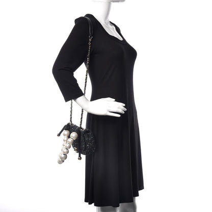 Chanel Tweed Mini Pearl Handle Flap Black Ecru 2 of 10