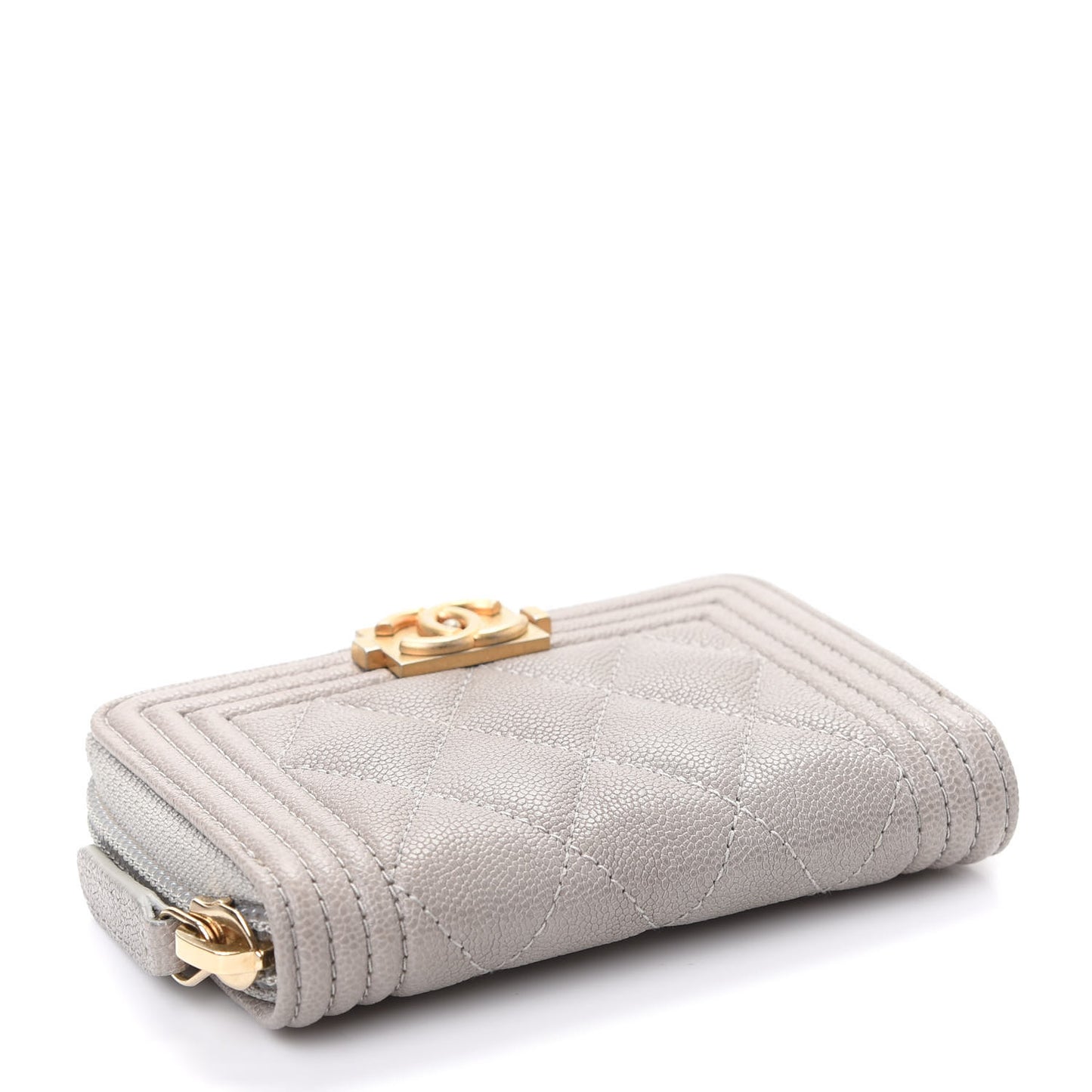 Caviar Quilted Boy Zip Around Coin Purse Wallet Grey
