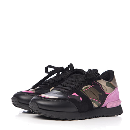 Valentino Garavani Nappa Fabric Suede Camouflage Womens Rockrunner Sneakers 35 Hot Pink 3 of 11