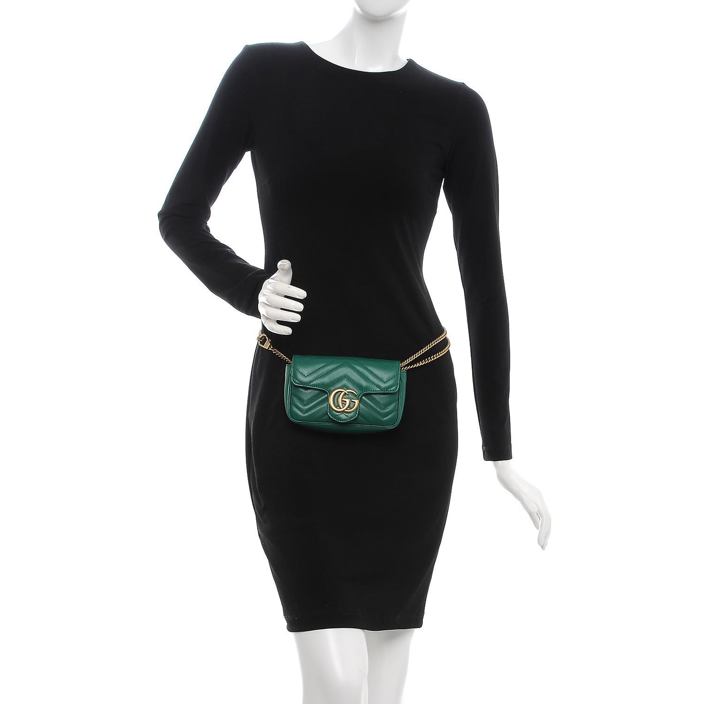 Calfskin Matelasse Super Mini GG Marmont Shoulder Bag Emerald Green