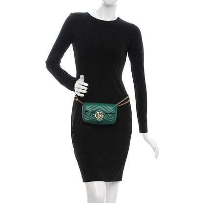 Gucci Calfskin Matelasse Super Mini GG Marmont Shoulder Bag Emerald Green 2 of 10