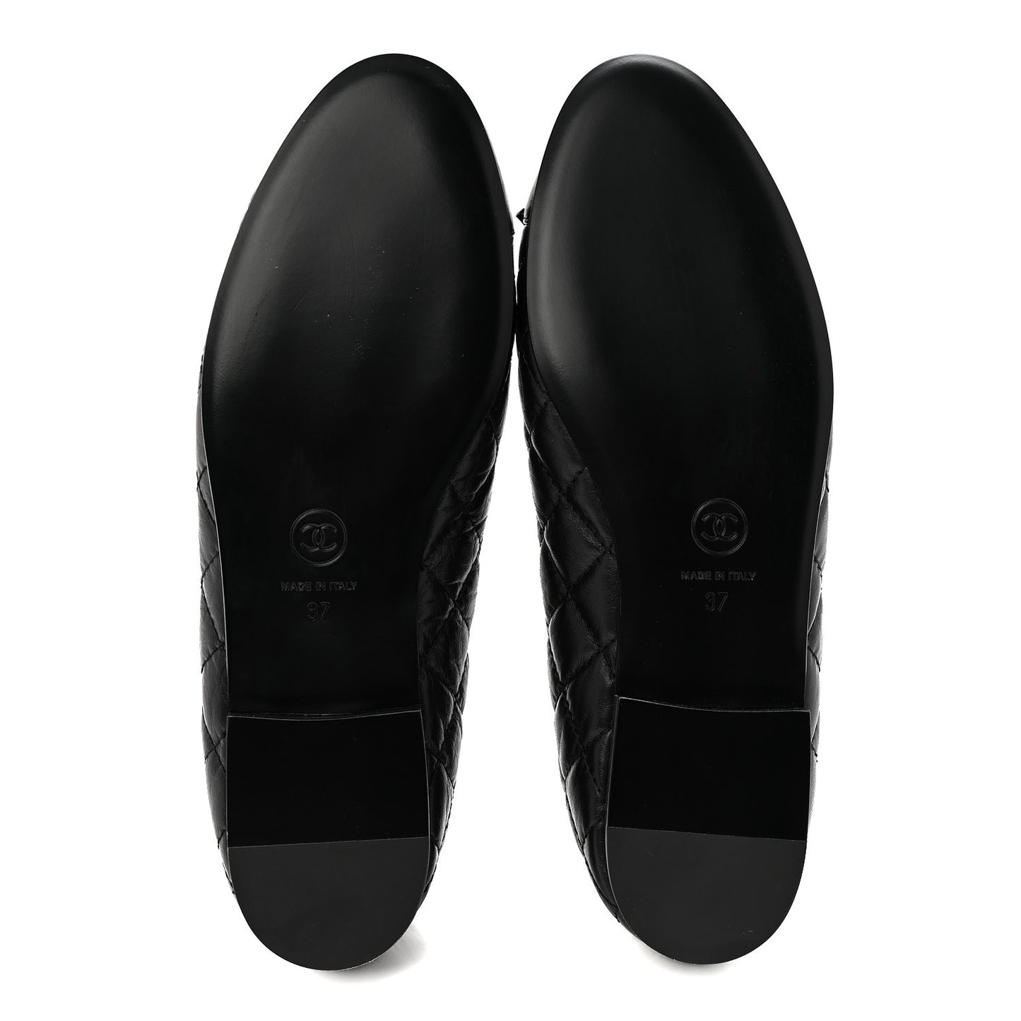 Aged Calfskin Quilted CC Cap Toe Ballerina Flats 37 Black