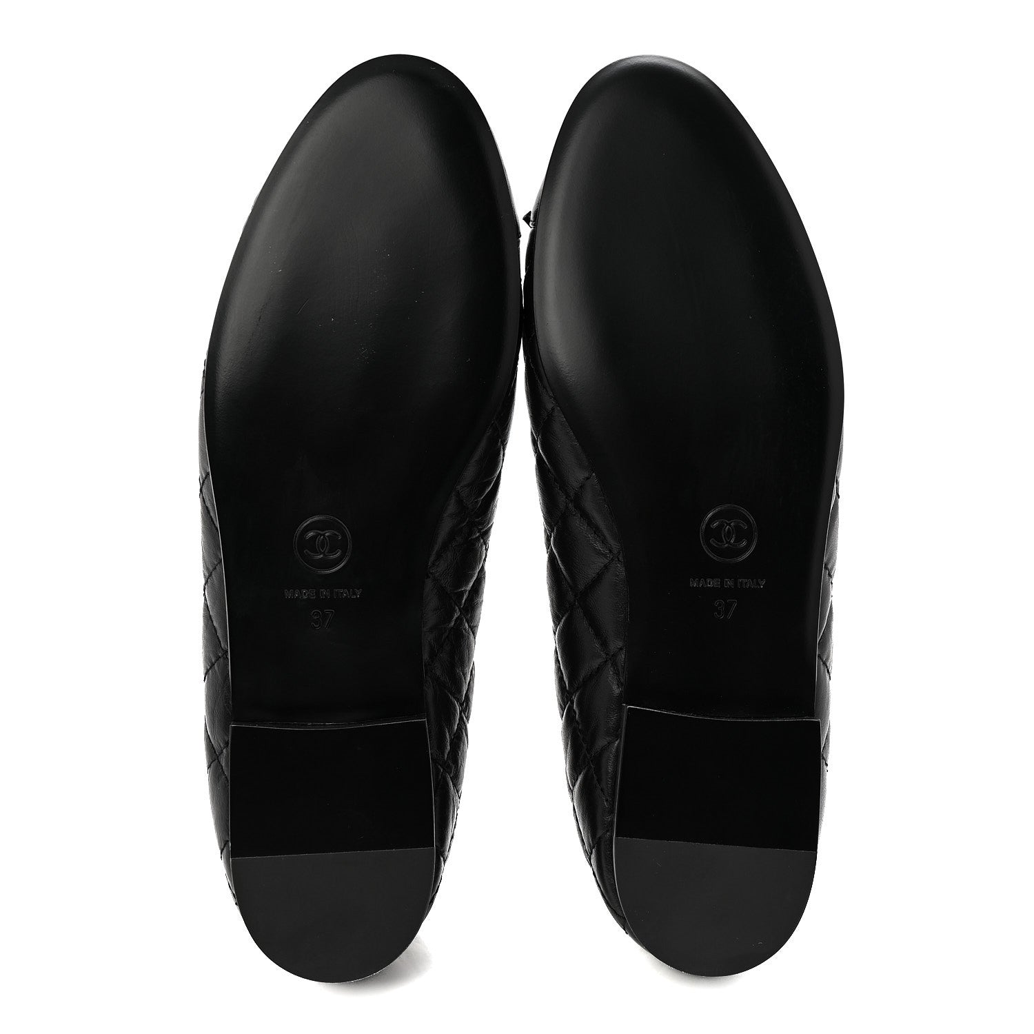 Chanel Aged Calfskin Quilted CC Cap Toe Ballerina Flats 37 Black 6 of 10
