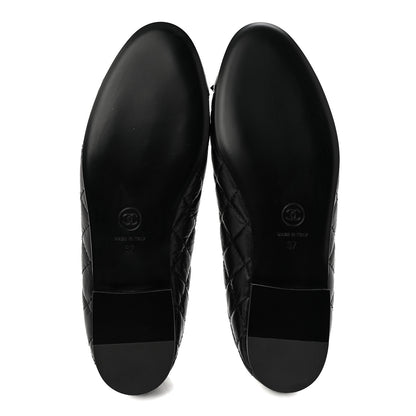 Chanel Aged Calfskin Quilted CC Cap Toe Ballerina Flats 37 Black 6 of 10
