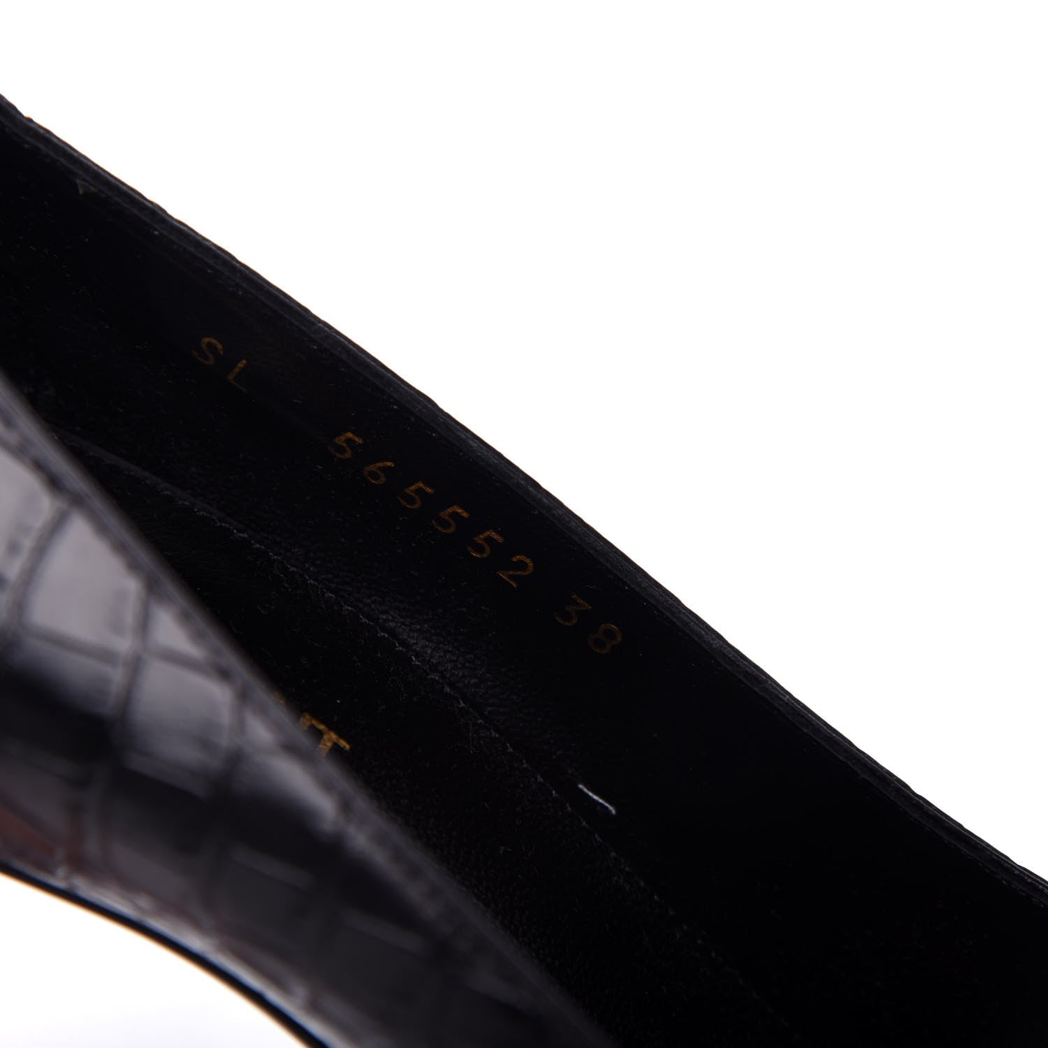 Saint Laurent Calfskin Crocodile Embossed Opyum Pumps 38 Black 10 of 11