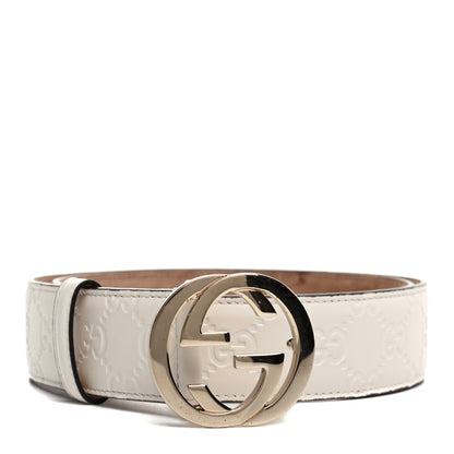 Gucci Guccissima Signature Interlocking G 37mm Belt 80 32 Mystic White 1 of 5