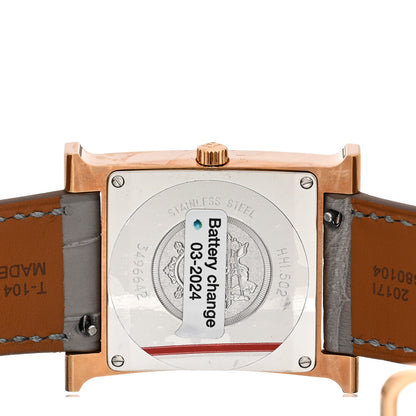 Hermes Stainless Steel Alligator Diamond Mother of Pearl 26mm Heure H Hour Quartz Watch Gris Perle 4 of 5