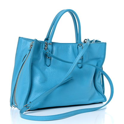 Balenciaga Supple Calfskin Papier A6 Zip Around Tote Bleu Caraibes 3 of 25