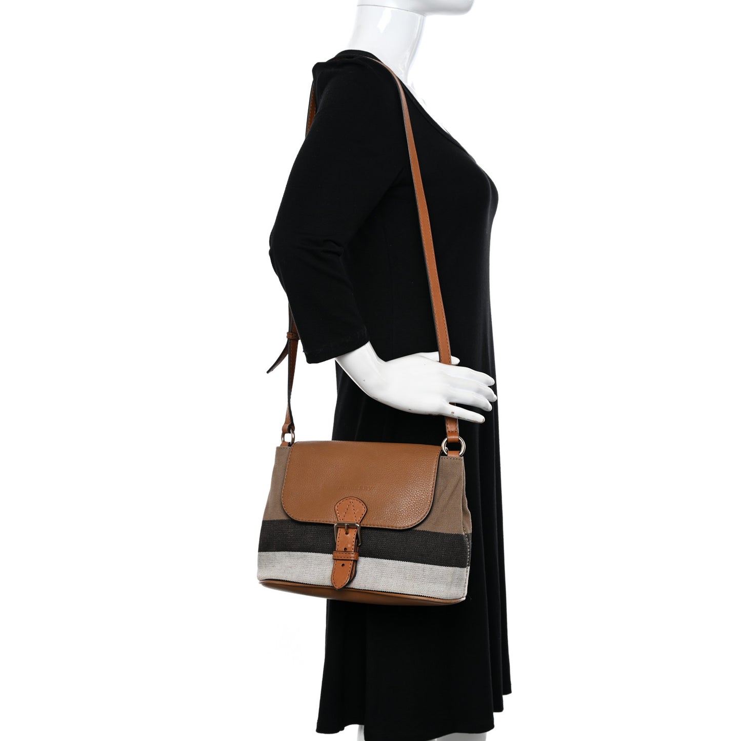 Mega Check Grainy Calfskin Small Gowan Messenger Bag Saddle Brown