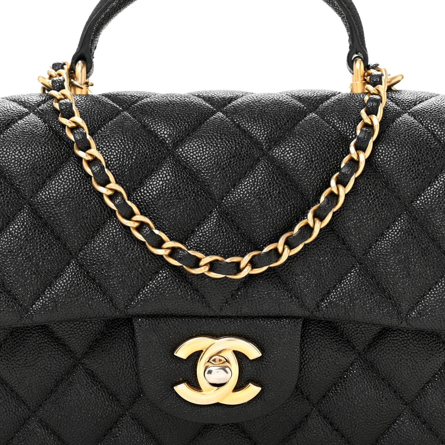 Caviar Quilted Mini Top Handle Rectangular Flap Black