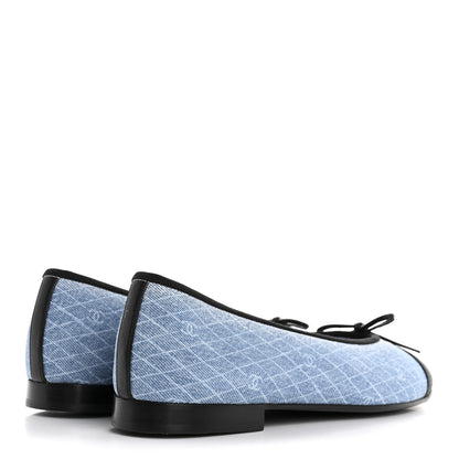 Chanel Denim Printed Quilt CC Cap Toe Ballerina Flats 39 Light Blue Dark Grey 5 of 11