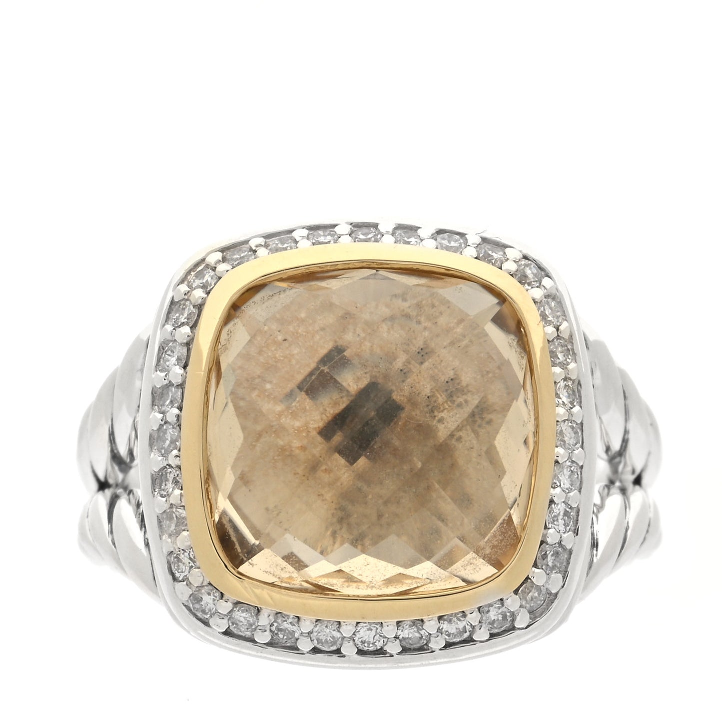 Sterling Silver 18K Yellow Gold Diamond Champagne Citrine 11mm Albion Ring 51 5.75