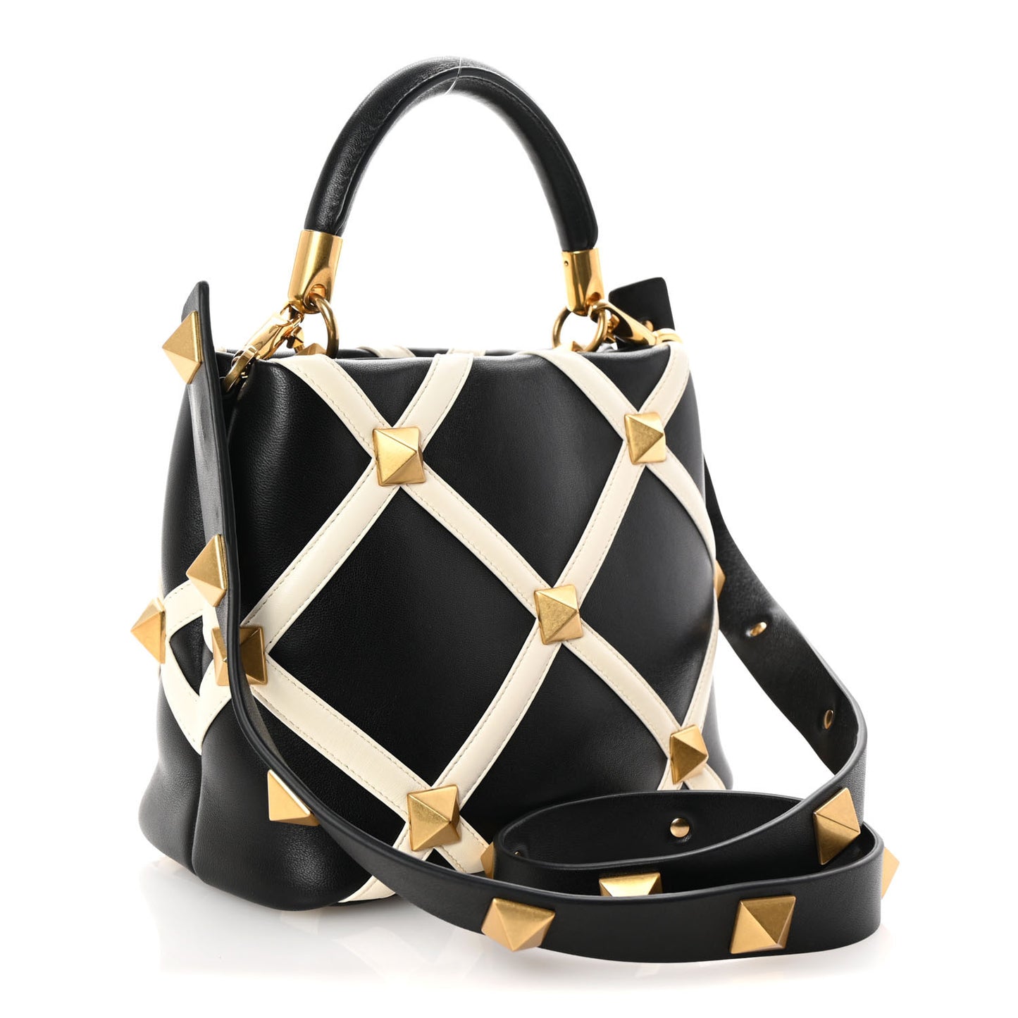 Nappa Small Roman Stud The Handle Bag Black Ivory