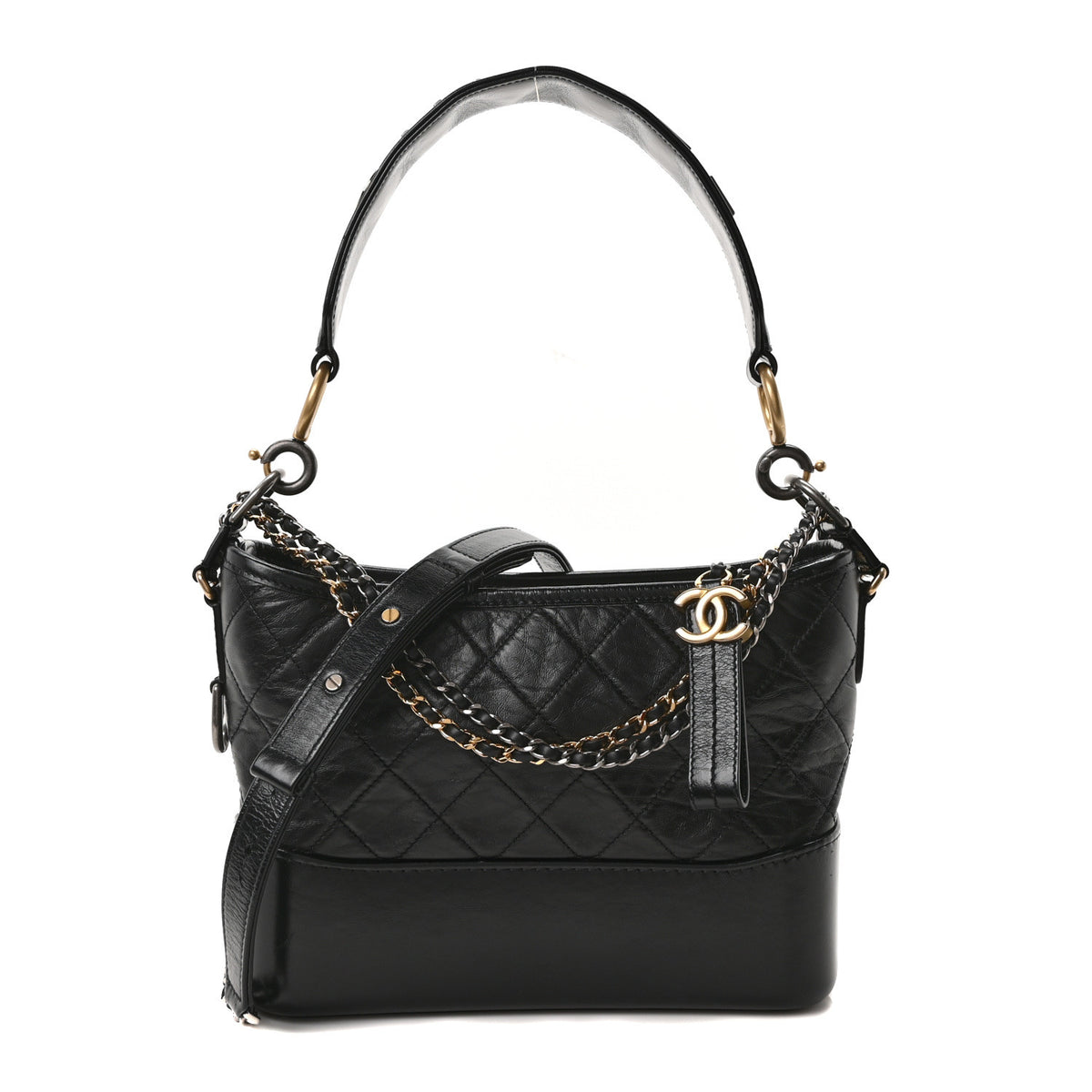 Chanel Aged Smooth Calfskin Quilted Medium Gabrielle Logo Hobo Black 1 of 10