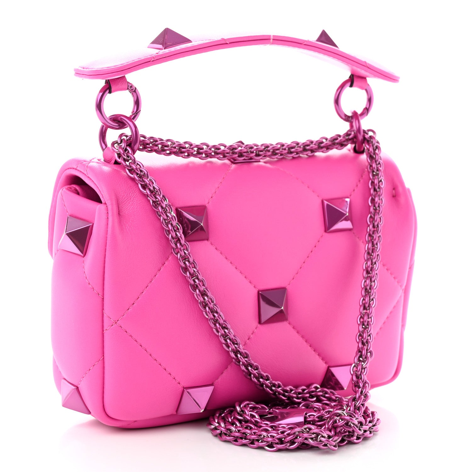 Valentino Garavani Nappa Lacquer Monochrome Small Roman Stud Shoulder Bag Pink PP 3 of 9
