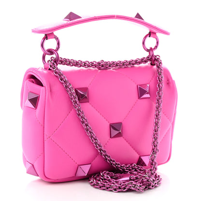 Valentino Garavani Nappa Lacquer Monochrome Small Roman Stud Shoulder Bag Pink PP 3 of 9