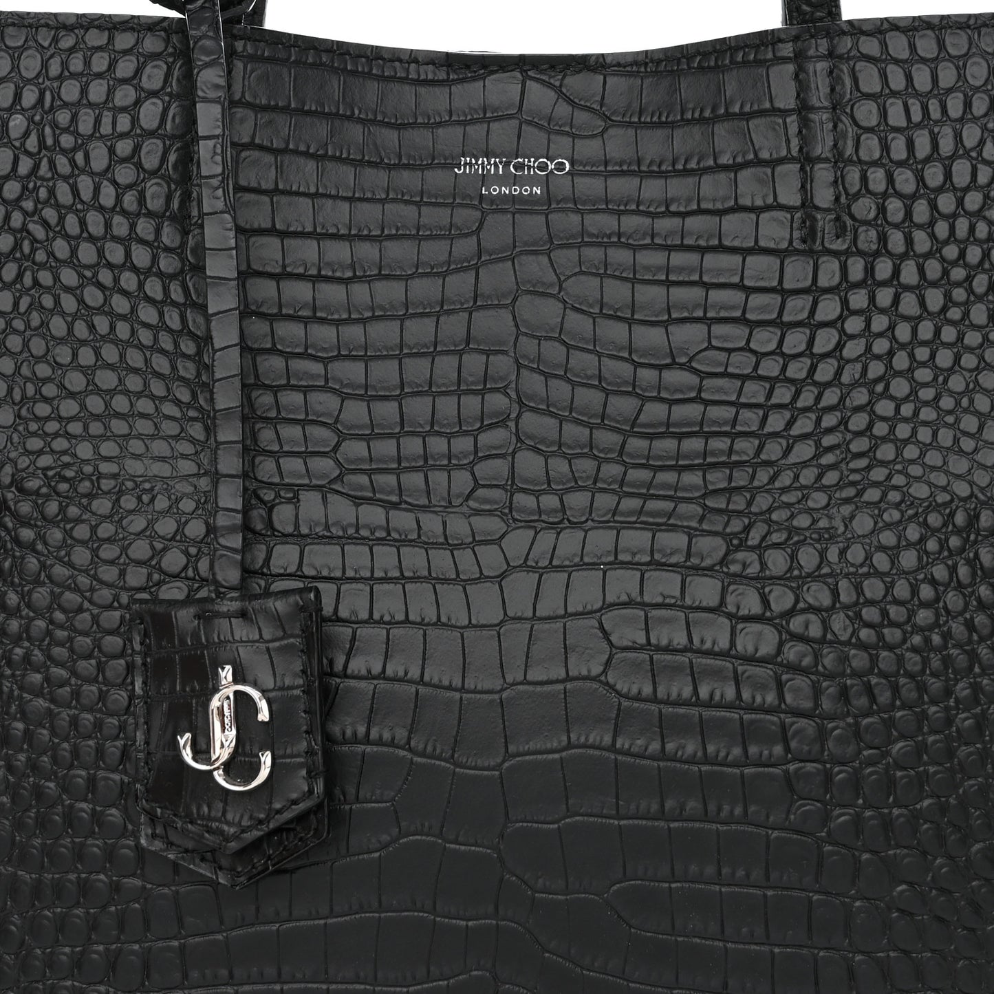 Calfskin Crocodile Embossed Nine2Five East West Tote Black