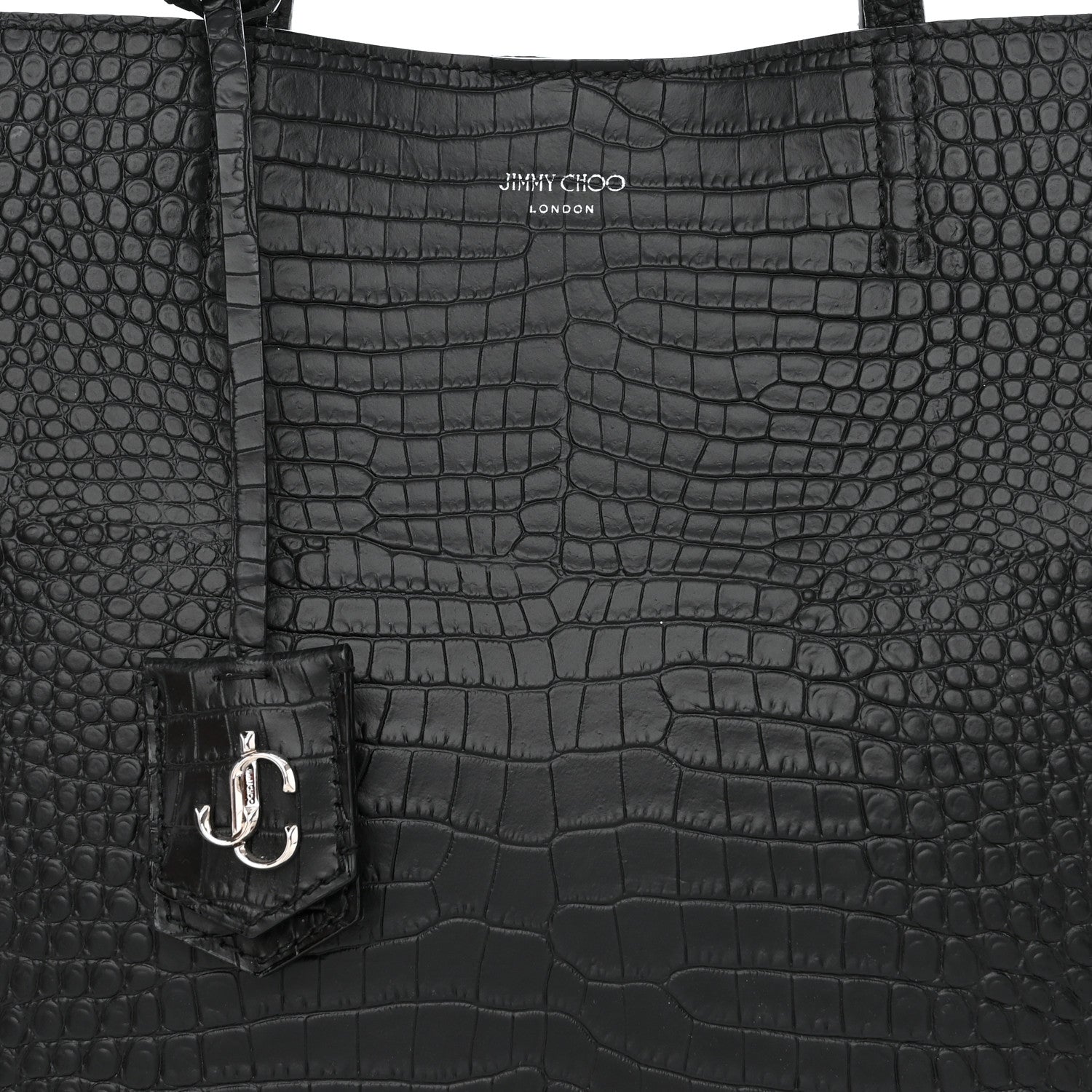 Jimmy Choo Calfskin Crocodile Embossed Nine2Five East West Tote Black 9 of 15