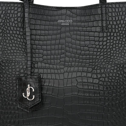 Jimmy Choo Calfskin Crocodile Embossed Nine2Five East West Tote Black 9 of 15