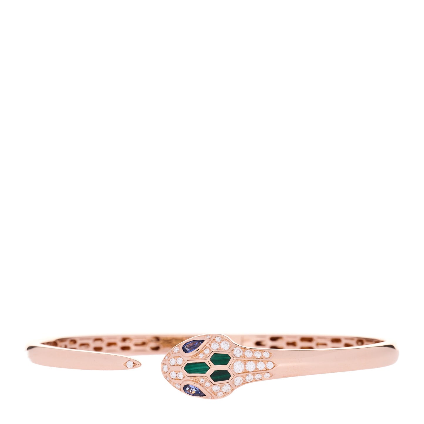 18K Rose Gold Diamond Sapphire Malachite Serpenti Seduttori Bangle Bracelet L