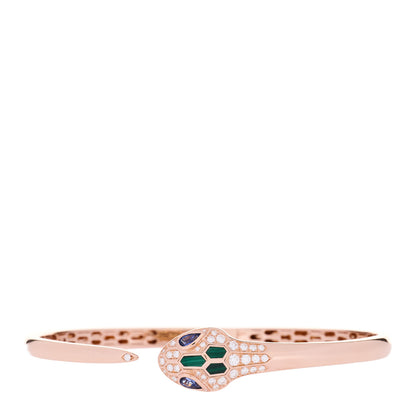 Bulgari 18K Rose Gold Diamond Sapphire Malachite Serpenti Seduttori Bangle Bracelet L 1 of 5