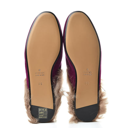 Gucci Velvet Fur Womens Princetown Slippers 36 Fucsia Violet Cyclamen Natural 5 of 8