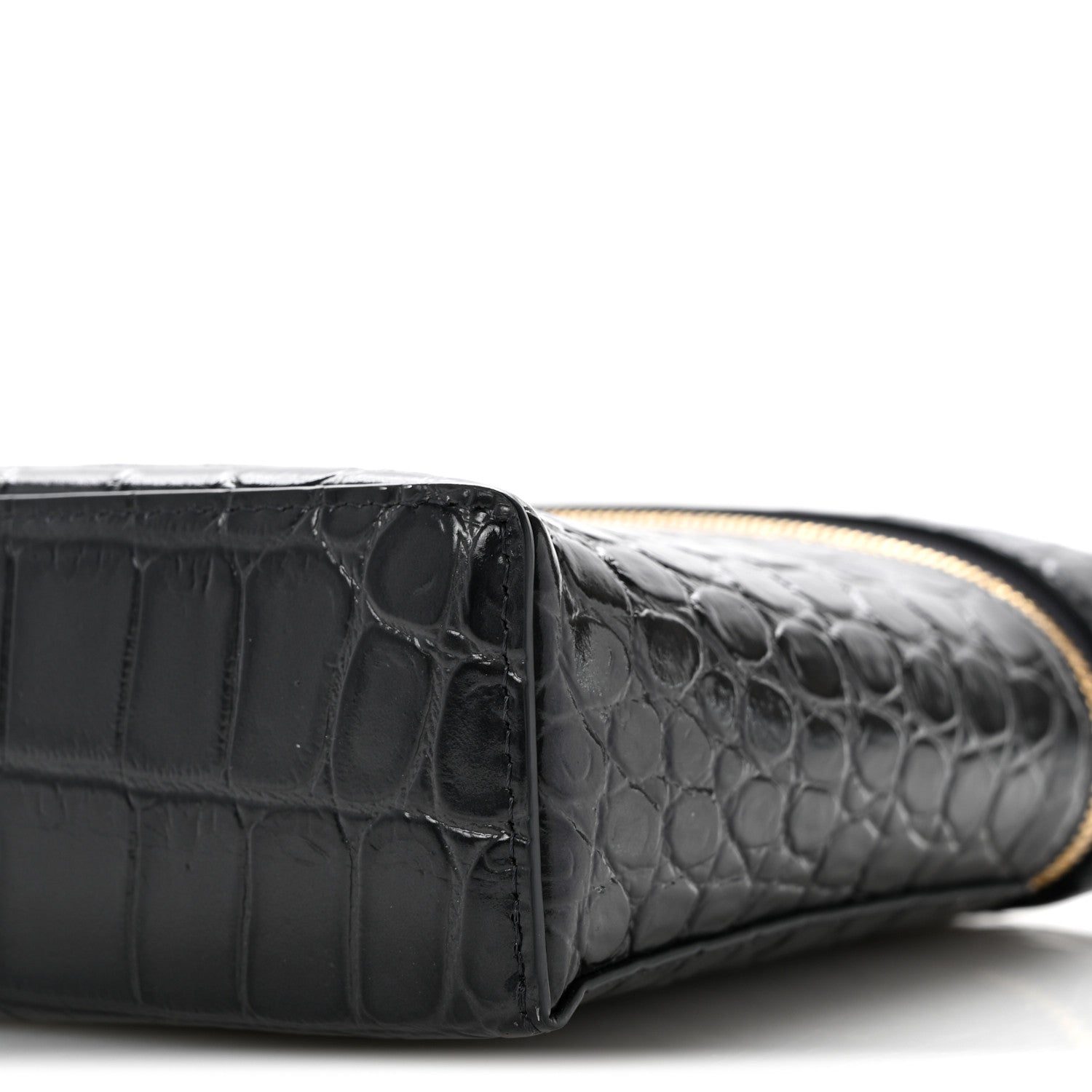 Chanel Calfskin Crocodile Embossed Top Handle Vanity Case With Chain Black Grey 10 of 11