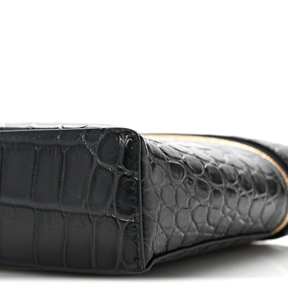 Chanel Calfskin Crocodile Embossed Top Handle Vanity Case With Chain Black Grey 10 of 11