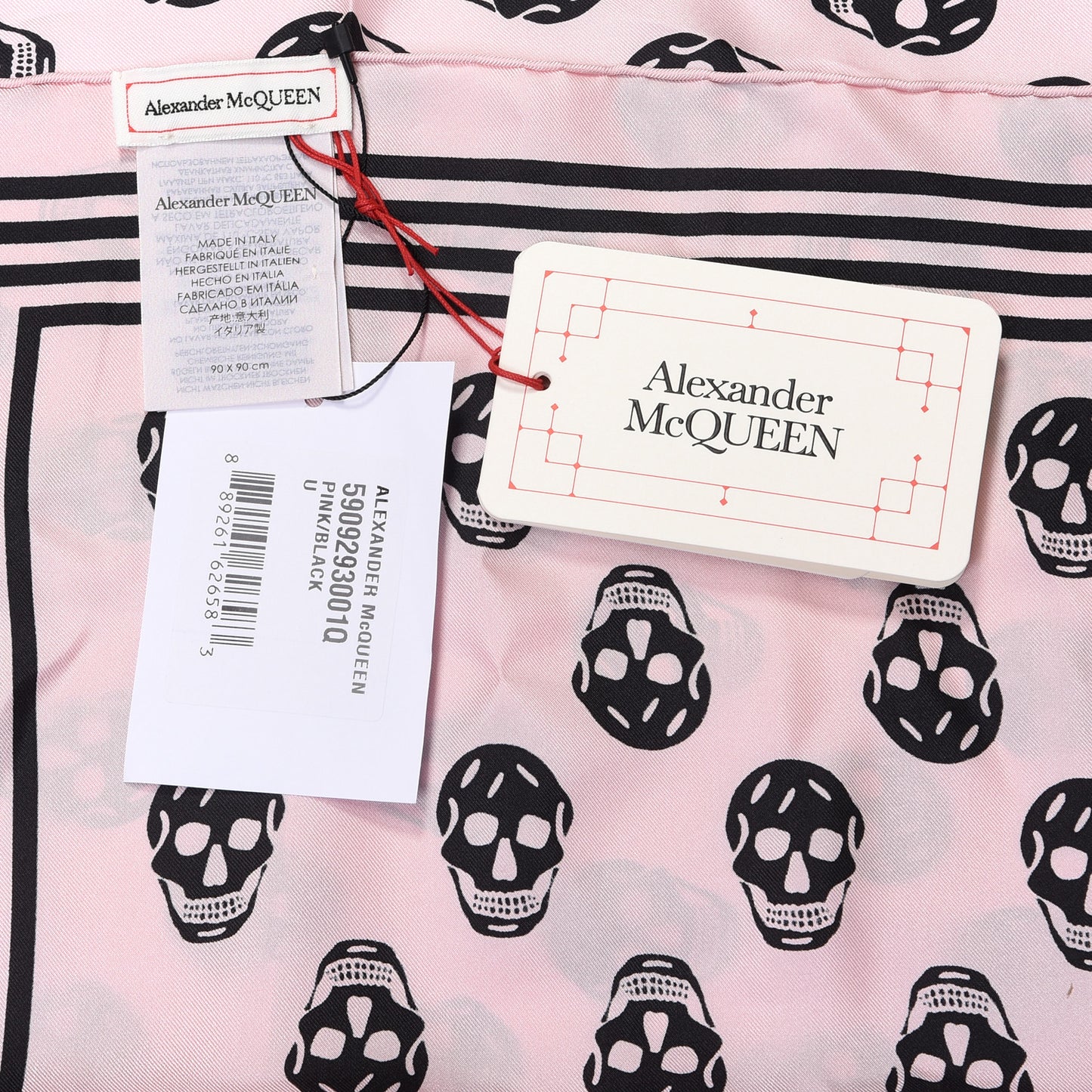 Silk Skull Scarf Pink Black
