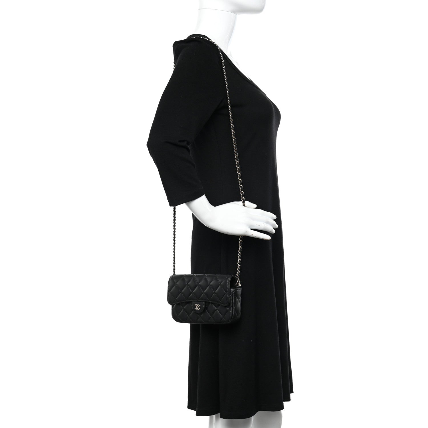 Chanel Lambskin Quilted Flap Phone Holder With Chain Black 2 of 13