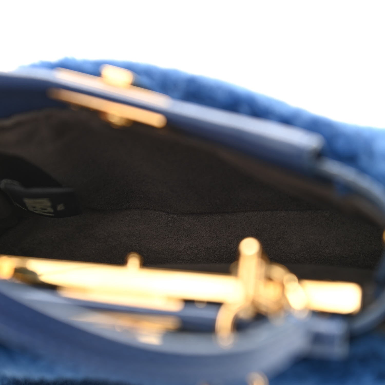 Fendi Shearling Shiny Nappa Micro Peekaboo Iconic Satchel Blue 5 of 11