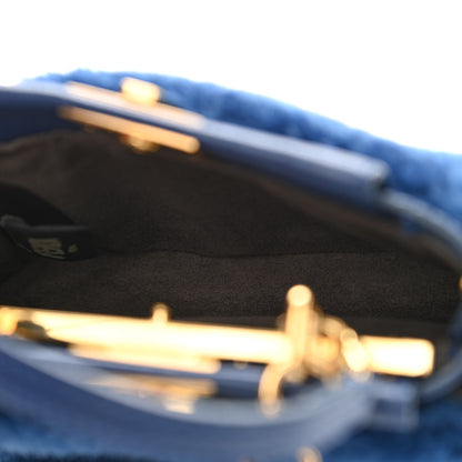 Fendi Shearling Shiny Nappa Micro Peekaboo Iconic Satchel Blue 5 of 11