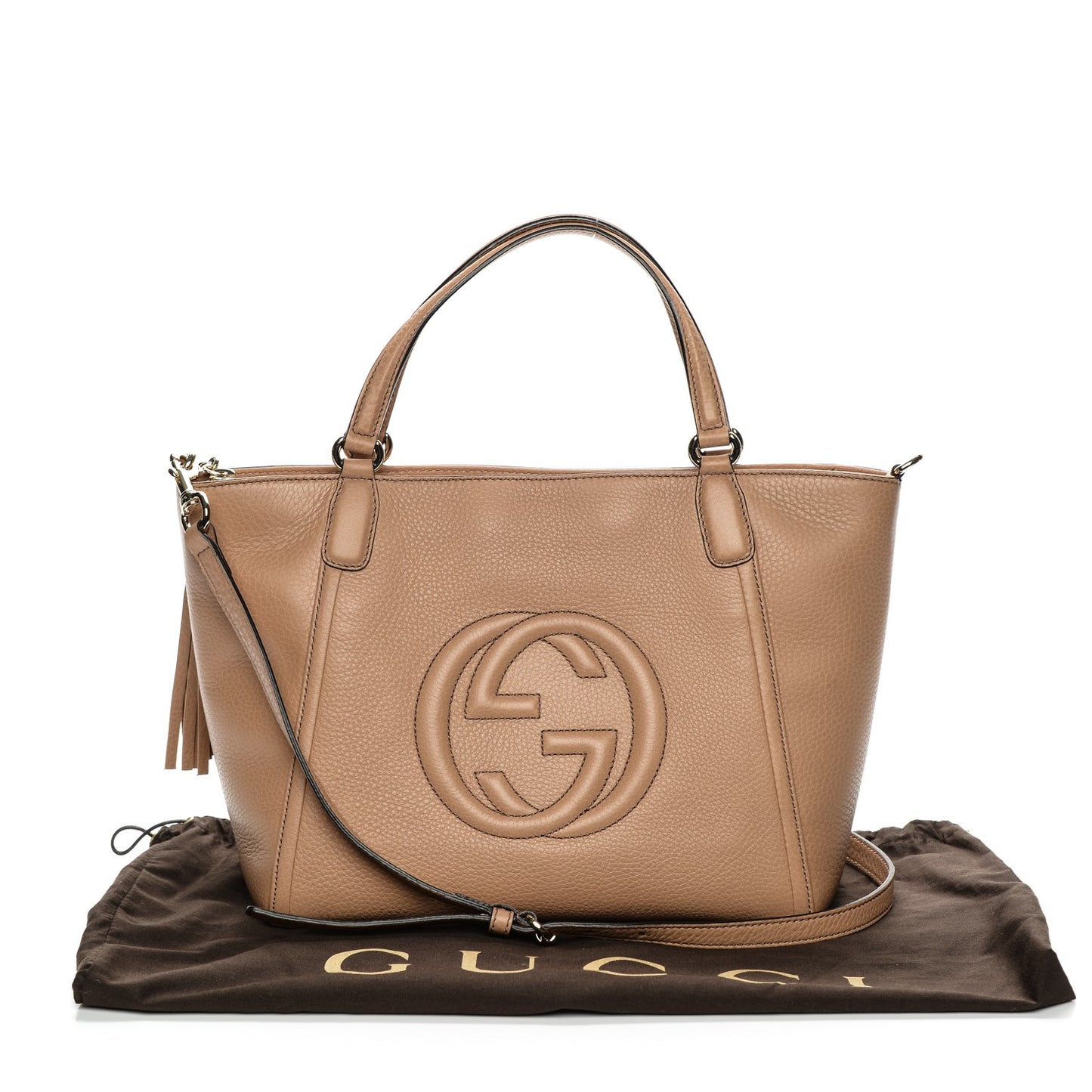 Pebbled Calfskin Small Soho Top Handle Bag Camelia