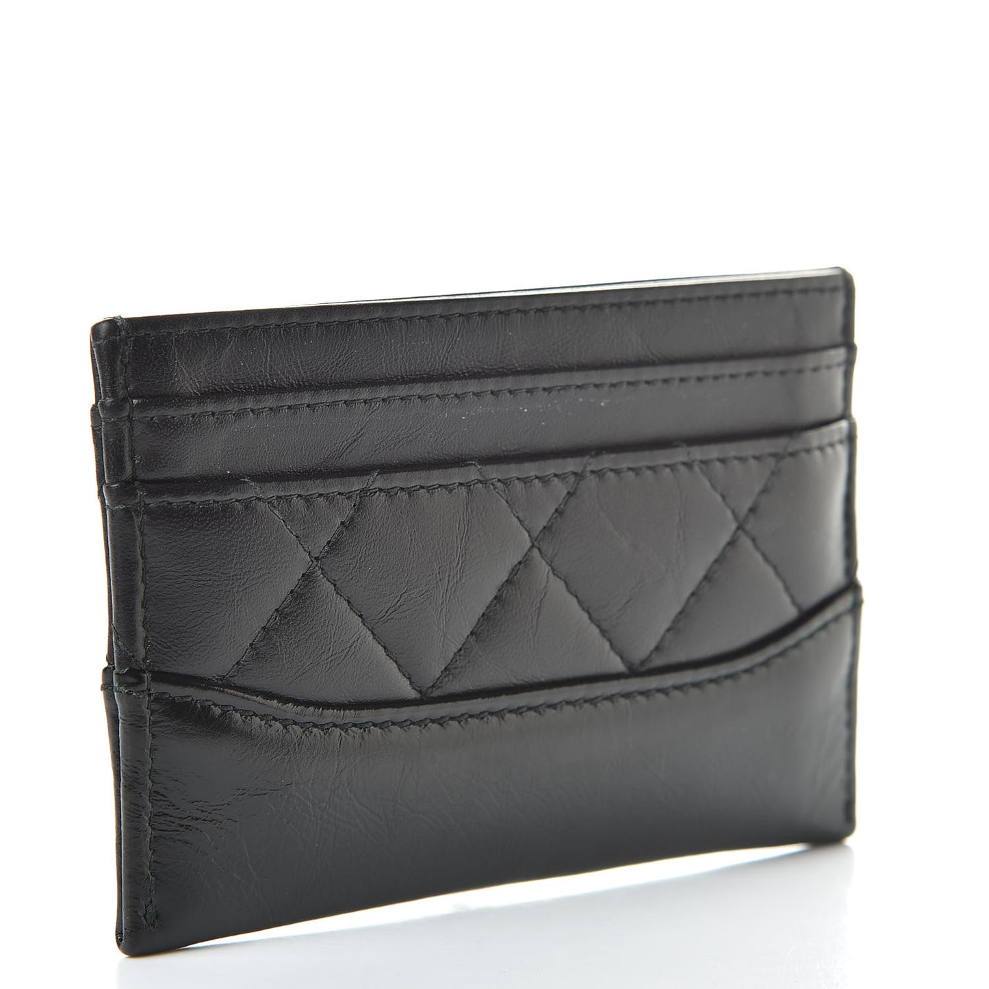 Aged Calfskin Quilted Gabrielle Card Holder Black