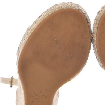 Valentino Garavani Grained Calfskin Rockstud Ankle Strap Espadrille 15/105mm Wedge Sandals 36 Light Ivory Natural 10 of 12