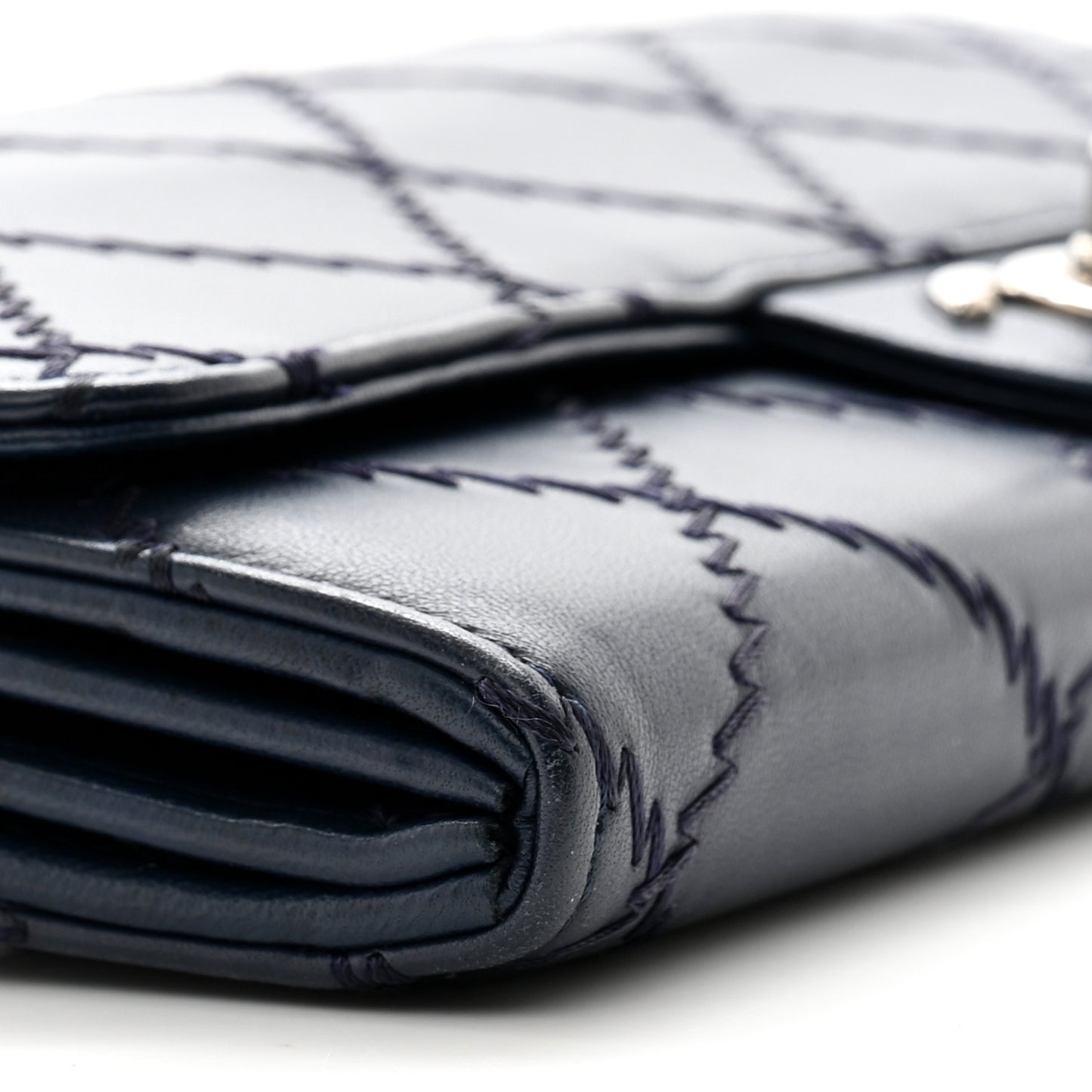 Lambskin Ultimate Stitch Clutch Flap Navy Blue