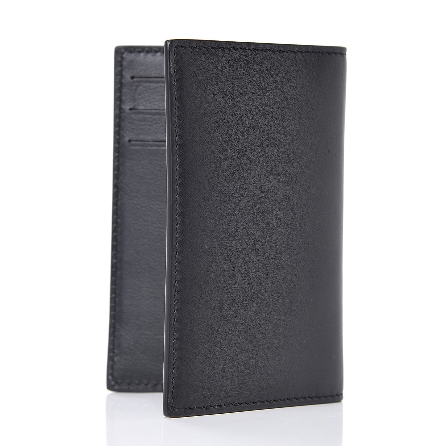 Calfskin Logo Folding Card Holder Black