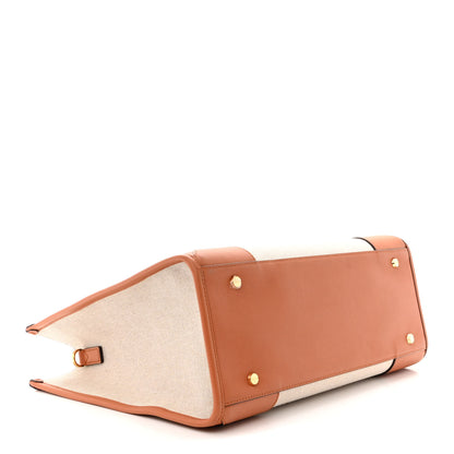 MCM Calfskin Linen Large Munchen Tote Cognac 4 of 15