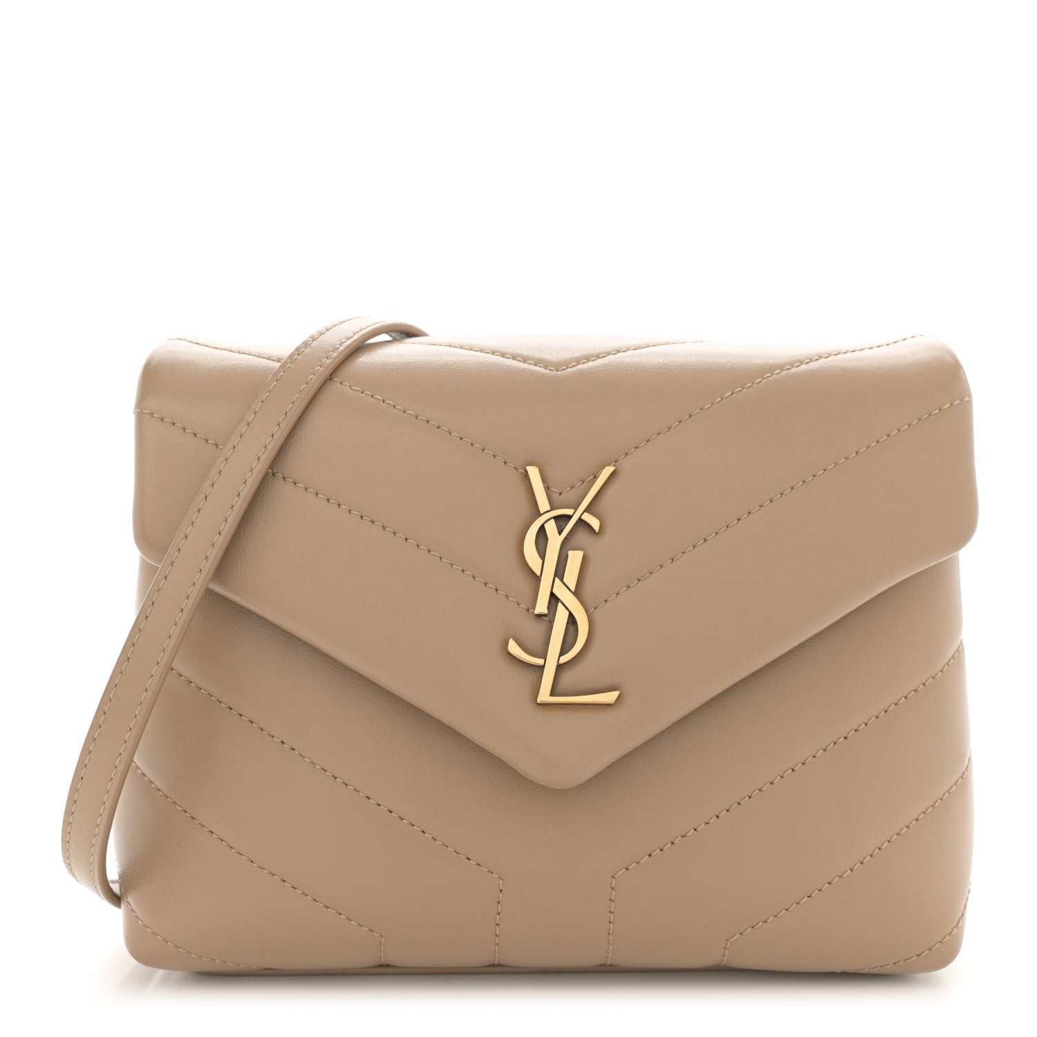 Saint Laurent Calfskin Y Quilted Monogram Toy Loulou Crossbody Bag Latte 1 of 12