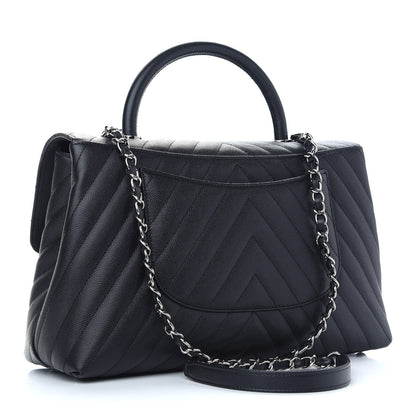 Chanel Caviar Chevron Quilted Medium Coco Handle Flap Black 3 of 9