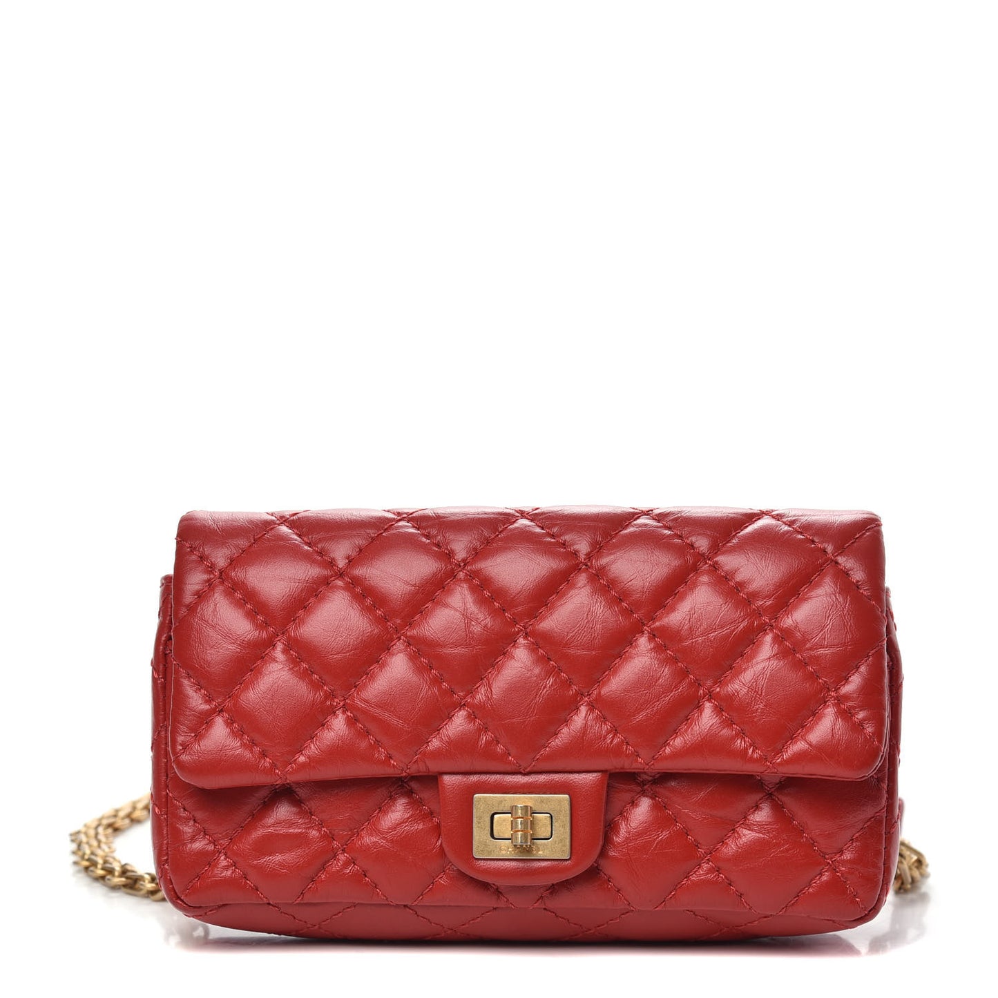 Aged Calfskin Quilted 2.55 Reissue Flap Belt Bag Red